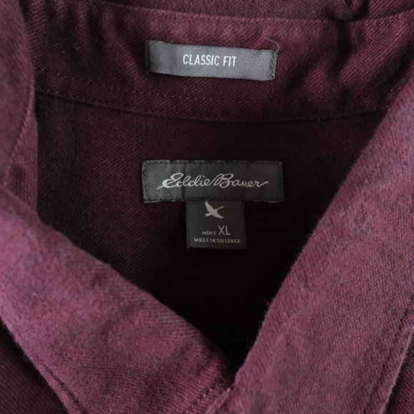 Eddie Bauer Mens XL Heavy Cotton Flannel Shirt Classic Fit Maroon Red Button Up - Picture 7 of 11